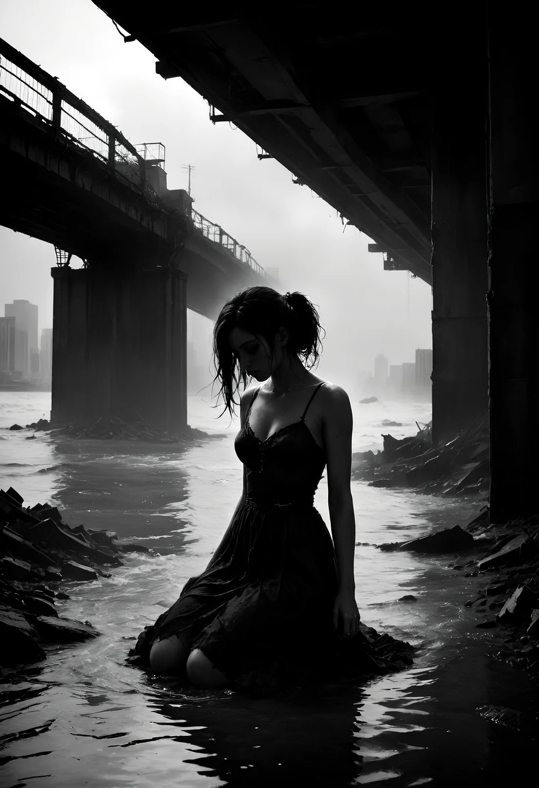 You leapt from crumbling bridges watching cityscapes turn to dust
Filming helicopters crashing in the ocean from way above
Got the music in you baby, tell me why
Got the music in you baby, tell me why
You've been locked in here forever and you just can't say goodbye
Kisses on the foreheads of the lovers wrapped in your arms
You've been hiding them in hollowed out pianos left in the dark
Got the music in you baby, tell me why
Got the music in you baby, tell me why
You've been locked in here forever and you just can't say goodbye
Your lips, my lips, apocalypse
Your lips, my lips, apocalypse
Go and sneak us through the rivers, flood is rising up on your knees, oh please
Come out and haunt me, I know you want me
Come out and haunt me
Sharing all your secrets with each other since you were kids
Sleeping soundly with the locket that she gave you clutched in your fist
Got the music in you baby, tell me why
Got the music in you baby, tell me why
You've been locked in here forever and you just can't say goodbye
You've been locked in here forever and you just can't say goodbye
Ooh-oh, when you're all alone, I will reach for you
When you're feeling low, I will be there, too <lora:zavy-cntrst-sdxl:0.8> dark, chiaroscuro, low-key <lora:SDXLFaeTastic2400:0.5>
