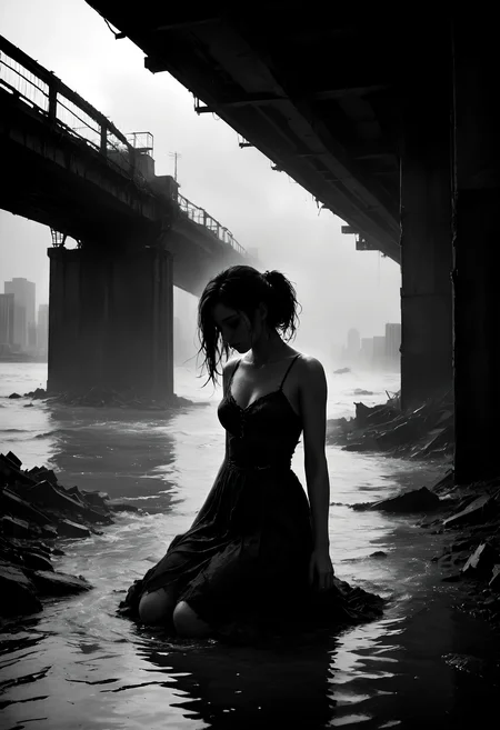 You leapt from crumbling bridges watching cityscapes turn to dust
Filming helicopters crashing in the ocean from way above
Got the music in you baby, tell me why
Got the music in you baby, tell me why
You've been locked in here forever and you just can't say goodbye
Kisses on the foreheads of the lovers wrapped in your arms
You've been hiding them in hollowed out pianos left in the dark
Got the music in you baby, tell me why
Got the music in you baby, tell me why
You've been locked in here forever and you just can't say goodbye
Your lips, my lips, apocalypse
Your lips, my lips, apocalypse
Go and sneak us through the rivers, flood is rising up on your knees, oh please
Come out and haunt me, I know you want me
Come out and haunt me
Sharing all your secrets with each other since you were kids
Sleeping soundly with the locket that she gave you clutched in your fist
Got the music in you baby, tell me why
Got the music in you baby, tell me why
You've been locked in here forever and you just can't say goodbye
You've been locked in here forever and you just can't say goodbye
Ooh-oh, when you're all alone, I will reach for you
When you're feeling low, I will be there, too <lora:zavy-cntrst-sdxl:0.8> dark, chiaroscuro, low-key <lora:SDXLFaeTastic2400:0.5>