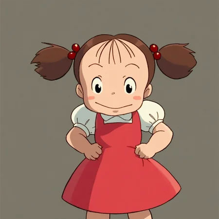 score_9, solo, Mei_Kusakabe, brown hair, twintails, dress,