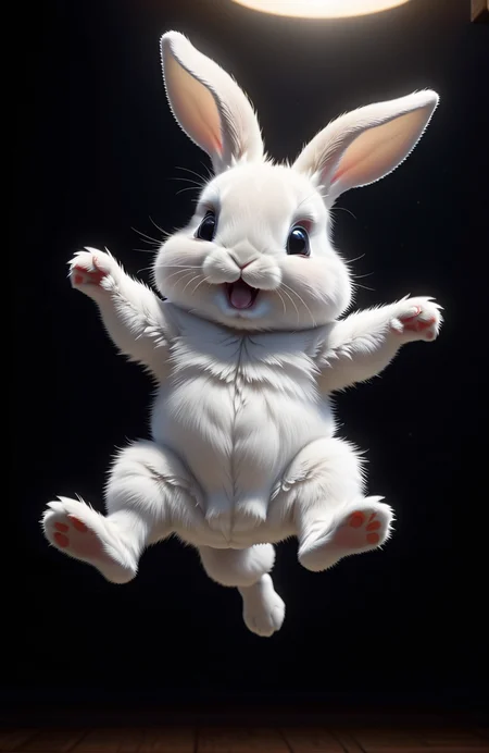baby bunny jumping into the air, cute, in the style of mondo grosso killian eng kawase hasui james jean, artstation trending, 8 k, photorealistic, volumetric lighting caustics, black and white, detailed af