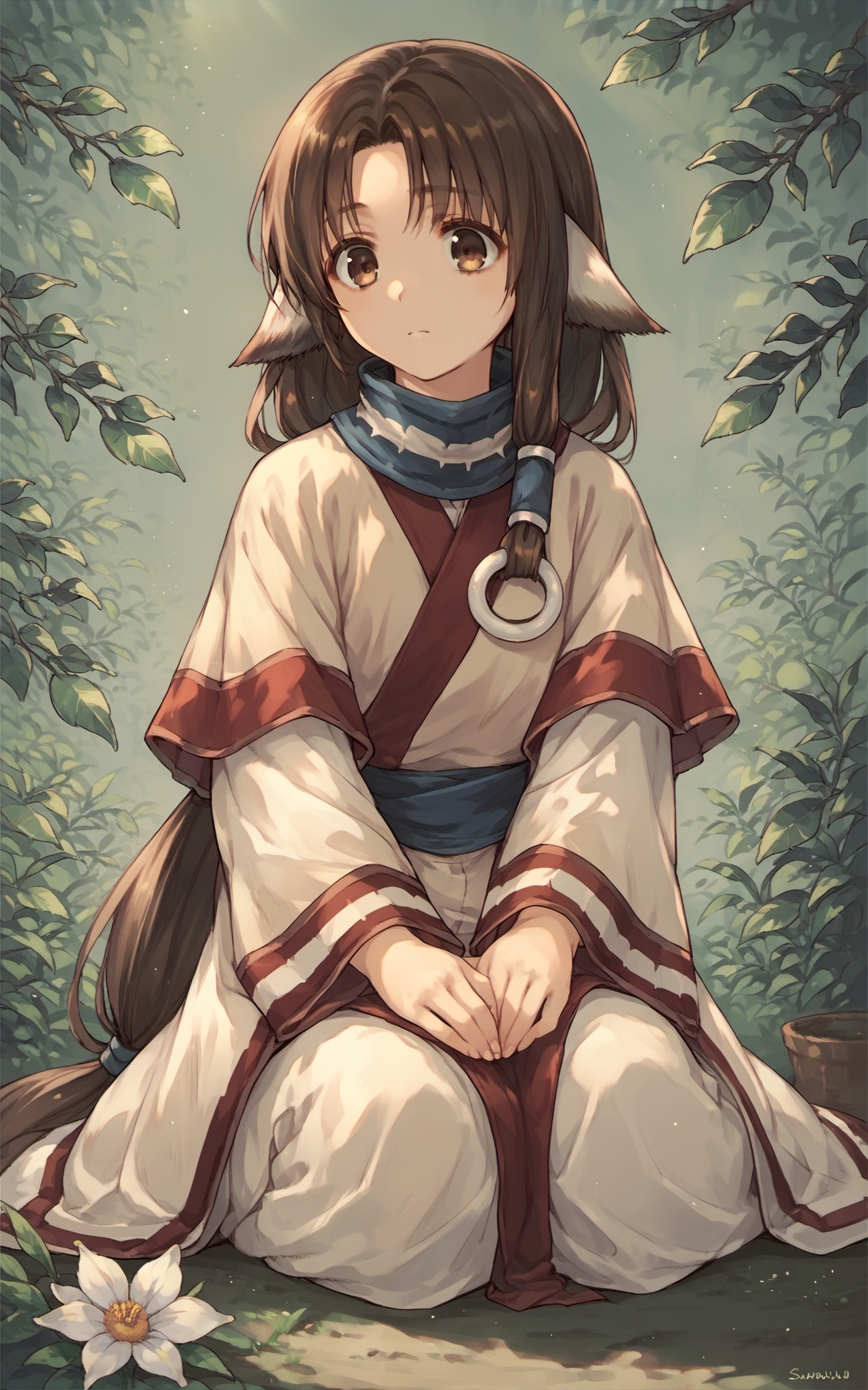 (score_9,score_8_up:1.1),score_7_up,score_6_up,score_5_up,score_4_up,source_anime,1girl,<lora:eruruu_pony_v2:0.8>,eruruu,eruruu_formal,brown hair,long hair,low-tied long hair,sitting