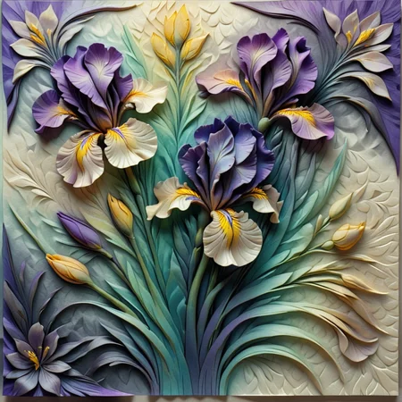 abstract floral print, iris, gradients, woodcut, flannel, futurism style, Gradual Fade, monochrome, checkerboard pattern, duotone effect, holographic accents, woven, hammered texture, soft-touch finish <lora:artfully_ETHEREAL-GEOMETRIC-FLORAL-FUSION:1>,