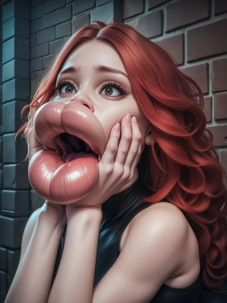 score_9, score_8_up, score_7_up, score_6_up, score_5_up, score_4_up,
<lora:biglips-ponyxl-v1:1> big lips, (huge lips:1.3), (enormous lips:1.3),
a beautiful woman in a dungeon, black dress, red hair, hands on face, screaming, from side, kneeling, dimly lit, bricks,, ultra realistic, (high quality, detailed, beautiful), detailed beautiful eyes, realistic, outstanding,
<lora:add-detail-xl:0.7> <lora:xl_more_art-full_v1:0.1>