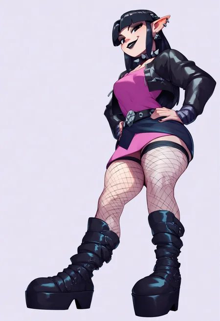 score_9, score_8_up, score_7_up, score_6_up, score_5_up, score_4_up BREAK
1girl, goth princess zelda, black braided hair, black lips, fishnet stockings, high platform boots, spiked collar, jacket, hands on hips, standing, smile, looking at viewer, solo, simple background, white background <lora:RavenRavenRavenXLLocon:1>