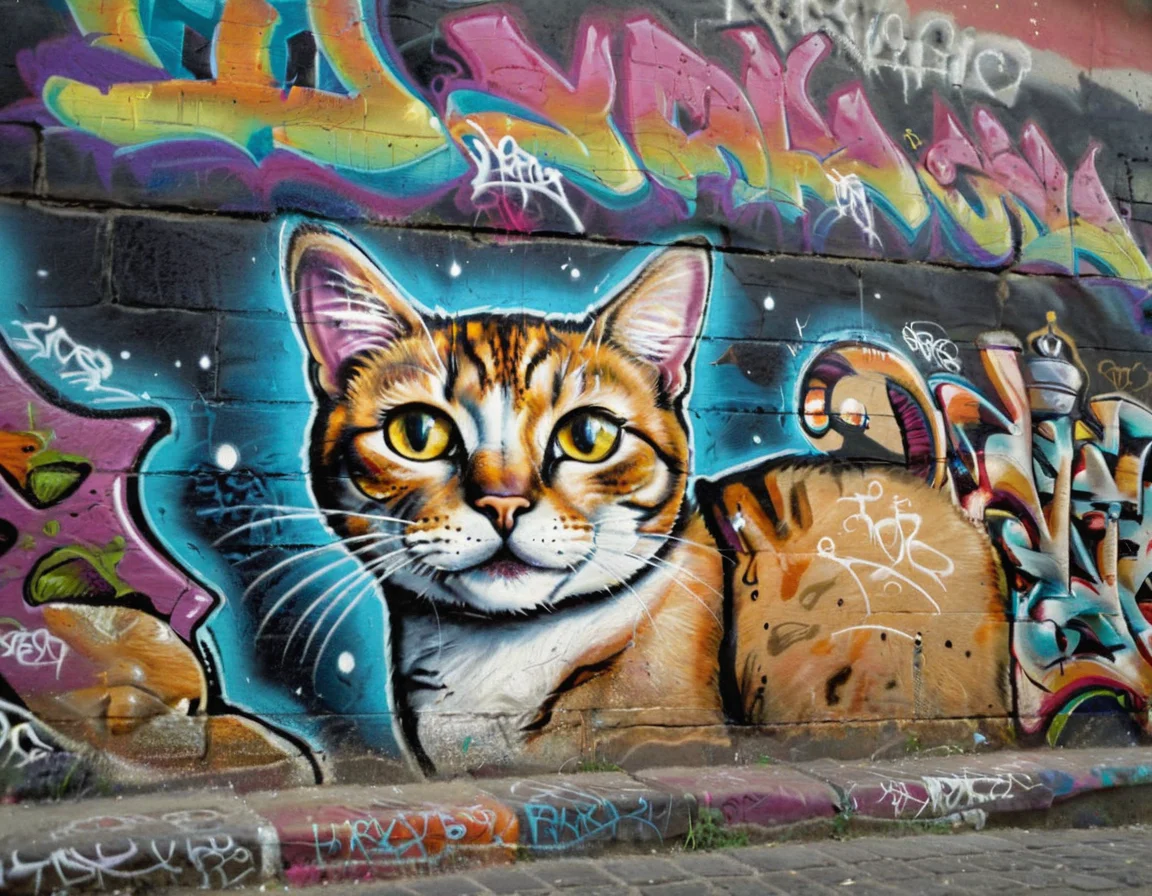 cinematic still graffitilora, wall, graffiti, 1cat, portrait . emotional, harmonious, vignette, 4k epic detailed, shot on kodak, 35mm photo, sharp focus, high budget, cinemascope, moody, epic, gorgeous, film grain, grainy, graffitilora, wall, graffiti, 1cat, portrait, sharp focus, intricate, elegant, highly detailed, light shining, cinematic, borne, background, shiny, colorful, proportional, romantic, celestial, innovative, bright colors, fine detail, open composition, clear, aesthetic, very inspirational, thought, magic, creative, positive, glowing, beautiful, pure