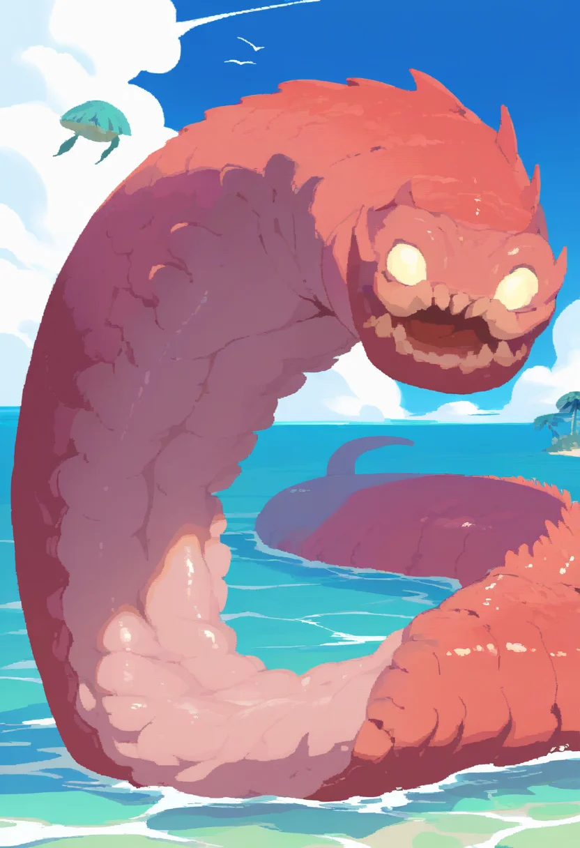 masterpiece, best quality, very aesthetic, absurdres,
rorr,
monster, giant worm, water, sea, tropical island background, <lora:RoRRNoobLocon_byKonan:1>