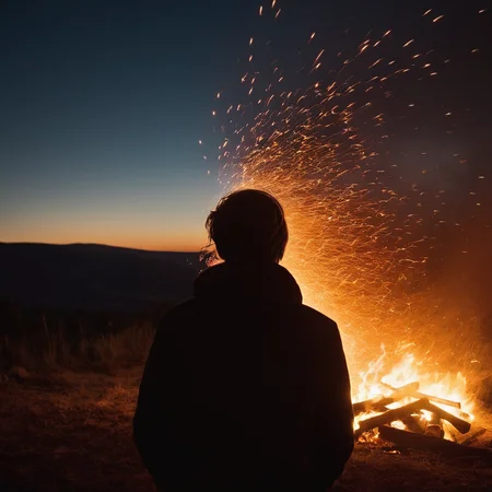 cinematic film still of <lora:Fine art photography style:1>
Juxtaposition of a person from behind standing in front of a fire with sparks,1girl,1boy,standing,outdoors,sky,night,scenery,sunset,silhouette,dark Juxtaposition,artistic,photography,dramatic light,dramatic shadow light,contrast,saturated color,cinematic,filmic,photographic,realistic,realism,perfection,perfect,Juxtaposed,opposite,different things,side by side,syncretism,antithesis,Juxtaposition style,dark , creative, photorealism, hyperrealism, Fine art photography style, Fine art cinematic photography style, shallow depth of field, vignette, highly detailed, high budget, bokeh, cinemascope, moody, epic, gorgeous, film grain, grainy