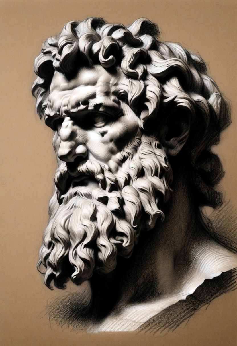Drawing a antic sculpture of Zeus head