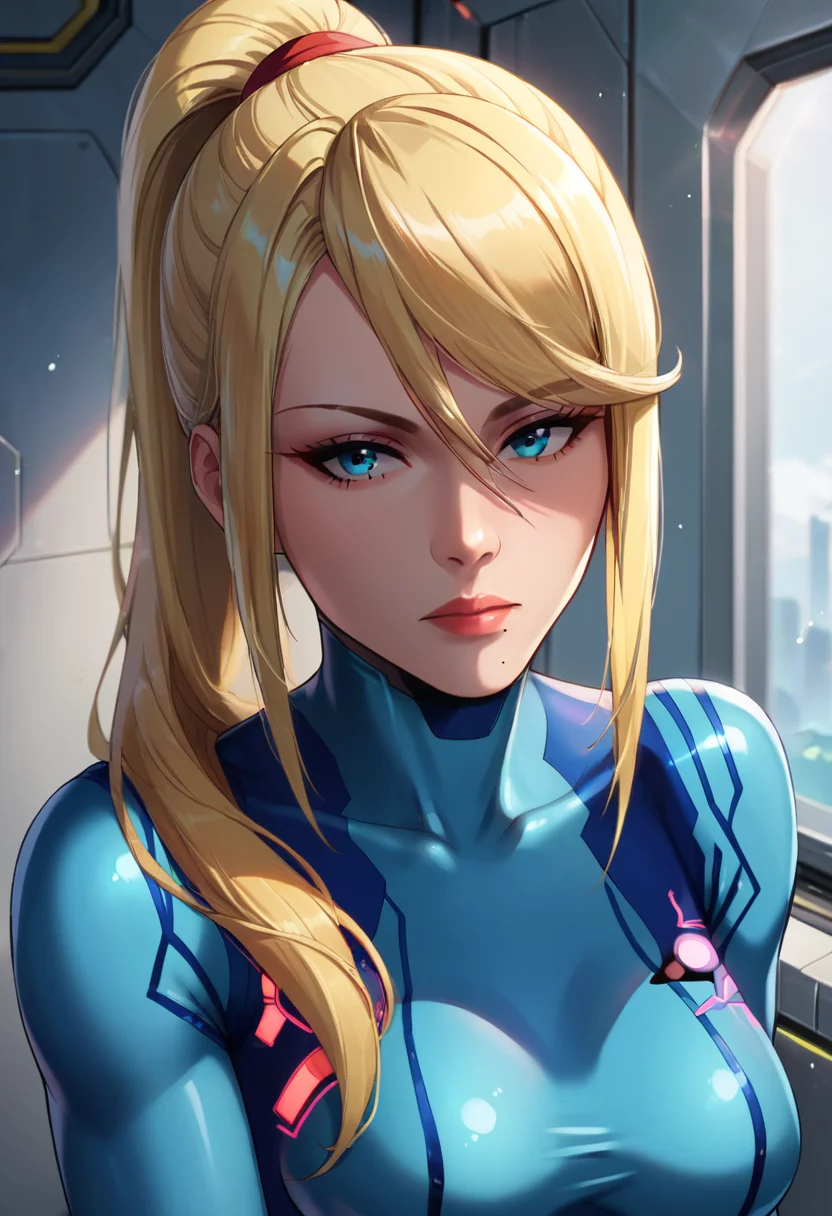 masterpiece,best quality, highly detailed, score_9, score_8_up, score_7_up, score_6_up,<lora:xl_more_art-full_v1:0.8>,source_Anime
BREAK
<lora:samus:0.8>samus, 1girl, blonde hair, solo, zero suit, samus aran, ponytail, bodysuit, long hair, looking at viewer, blue eyes, lips, skin tight, breasts, hair between eyes, bangs