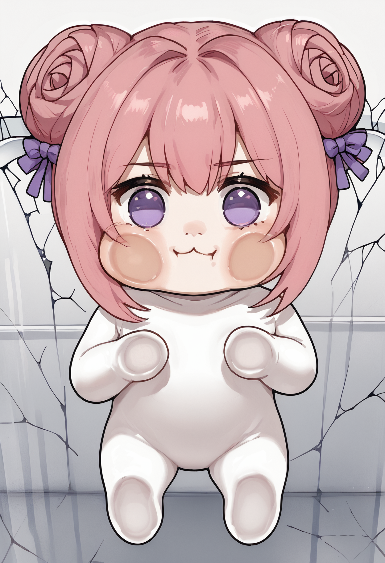 score_9, score_8_up, score_7_up BREAK  1girl, solo, doro, creature, chibi, :3, no humans, solid circle eyes, no pupils, white skin, pink hair, purple eyes, hair bun, hair bow, against glass,  cheek press, cracked_glass <lora:Doro_X_PDXL_V1:1> <lora:spagainstScreenXLPony:1>