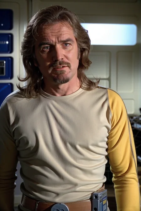Billy Connolly,long hair, in s1999unf uniform,yellow left sleeve<lora:S1999unf:0.8>