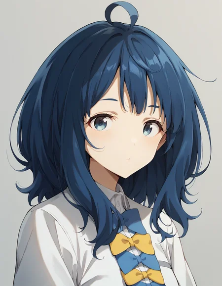 score_9, score_8_up, score_7_up, source_anime, BREAK
1girl, solo, looking at viewer, simple background, upper body, :o
anna yanami, blue hair, medium hair, ahoge, blue eyes,
school uniform, white collared shirt, short sleeves, blue bow, yellow bow, grey pleated skirt,
<lora:anna_yanami_anime-soralz:1>