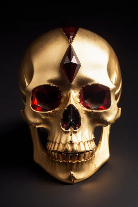 professional photo of Crytal_Skull, studio lighting, (Garnet) Carnelian, light bokeh, sharp focus, intricate detail, gold trim, wood background