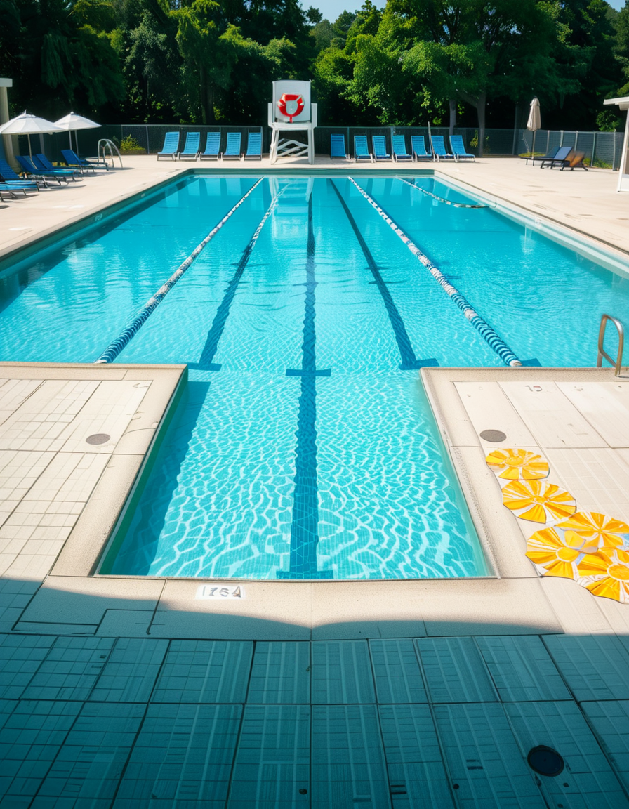 A large public swimming pool on a sunny day, completely empty of people. The clear blue water is still, reflecting the bright sky. Sunlight creates shimmering patterns on the tiled pool floor. The pool deck is lined with neatly arranged lounge chairs and colorful umbrellas. A lifeguard chair stands vacant at the poolside. Surrounding the area, lush green trees and well-maintained landscaping add a sense of tranquility. The atmosphere is calm and serene, with no movement except for the gentle ripples in the water.
<lora:SDXLFaeTastic2400:0.4> <lora:extremely_detailed:0.4> extremely detailed, <lora:public_swimming_p00l:1>,public swimming p00l, Masterpiece,best quality,hi res,8k,hi res,8k,award winning,(sharp focus, intricate, highly detailed),