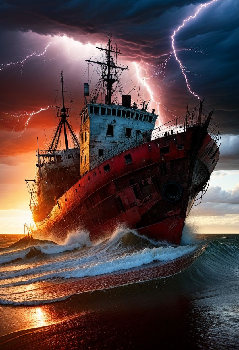 Double exposure, Close-up face, a Tornado, empty shipwreck ,lightning and thunder under water, lightning hitting the water illuminating and backlighting, deep red sun on the horizon , by Minjae Lee, Carne Griffiths, Emily Kell, Steve McCurry, Geoffroy Thoorens, Aaron Horkey, Jordan Grimmer, Greg Rutkowski, amazing depth, double exposure, surreal, intricately detailed, bokeh,  perfect balanced, deep fine borders, artistic photorealism , smooth,  great masterwork by Suiras  <lora:add-detail-xl:2>  <lora:Double_Exposure:0.5>