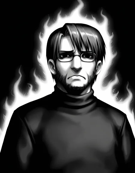 1boy, solo, male focus, 
toshiaki, glasses, facial hair, beard, 
glasses,  frown, 
turtleneck, 
upper body,
simple background,
monochrome, greyscale,outline, white aura,
masterpiece,best quality,amazing quality,very aesthetic,absurdres,newest,
<lora:StS-Illustrious-Detail-Slider-v1.0:1.5>, <lora:99coins_toshiaki_05:1>