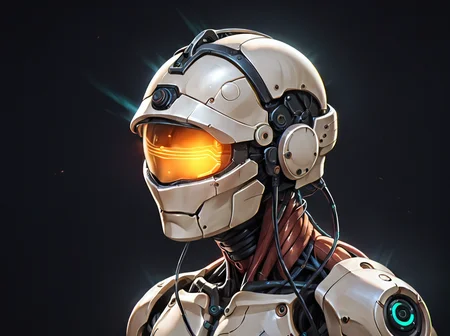 score_9, score_8_up, score_7_up,score_6_up, score_5_up, score_4_up,source_photo,photorealistic, BREAK <lora:gits95environment:0.6>,
gits95, , cable, solo, wire, science fiction, 1boy, male focus, black background, robot, mechanical parts, helmet