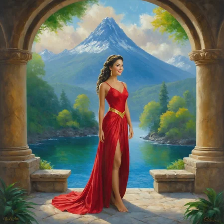 princess  , , oil painting <lora:oil_painting_envy_anime:0.60> ,by Peter Lik and Thomas Kinkade,full body length ,mythological