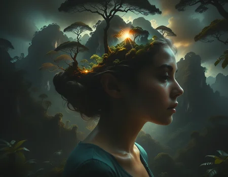 Dreamscape
<lora:bubble_watercolours_LCM:0.8>Dubrec styleï¼Girl head portraitï¼Jungle mountains image foregroundï¼ï¼multiple exposureï¼1.8ï¼ï¼Complex illustrations in surrealist art styleï¼Surreal dreams <lora:ral-exposure:0.8> ral-exposure
. Surreal, ethereal, dreamy, mysterious, fantasy, highly detailed