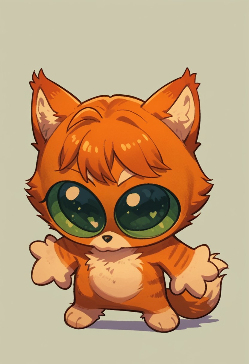 score_9, score_8_up, score_7_up, Puss in boots, orange fur, green sclera, mikus-concept, mikus-concept, full body, big eyes, chibi