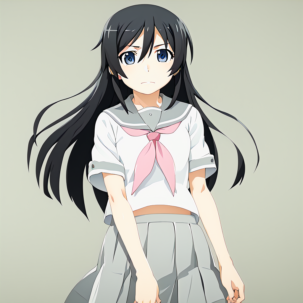 <lora:watanabeakio:2.5>
watanabe akio, poyoyon rock, watanabeakio,BREAK,
score_9, score_8_up, score_7_up, score_6_up,BREAK,
 <lora:ayase-aragaki-s2-ponyxl-lora-nochekaiser:0.5> ayase aragaki, long hair, blue eyes, black hair, hair between eyes,, skirt, school uniform, serafuku, shirt, white shirt, grey sailor collar, grey skirt, pleated skirt, neckerchief, pink neckerchief,