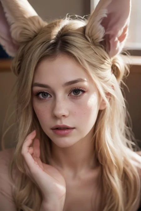 swedish girl, laying on grass, crawling, on all four, albino, eyes close-up, looking up, portrait, white loose light translucent summer dress, selfie, big hair, long messy white wavy hair, huge very long silky fennec ears, animal ear fluff, fox tail, depth of field, big ice color eyes with long white eyelashes, white eyebrows, round rich big plump parted pale glossy lips, very strong freckles, curious, cute, innocent, outside, sun from the side, rim light.
(RAW photo:1.2), (photorealistic:1.4),(masterpiece:1.3),(best quality:1.4),ultra high res,(detailed eyes),(detailed facial features),HDR,8k resolution, solo focus, skin tight, (shiny skin),(slender girl), dreamlike, (extreme detailed illustration),
extreme detail, very sharp, hyper realistic, colorful, saturated, bloom, lens flare, bright