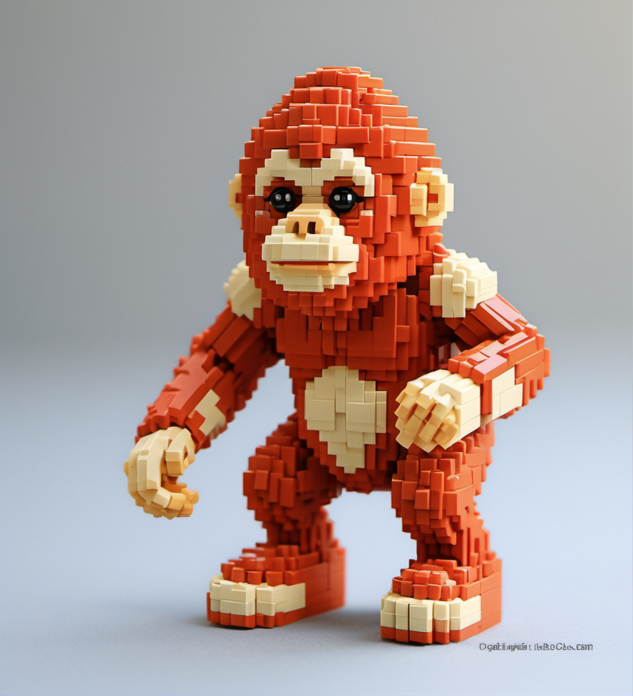 Lego pixel art,toy,3d model,detailed,creativity,fine craftsmanship,<lora:å¾®ååç´ -000009:0.6>,orangutan,