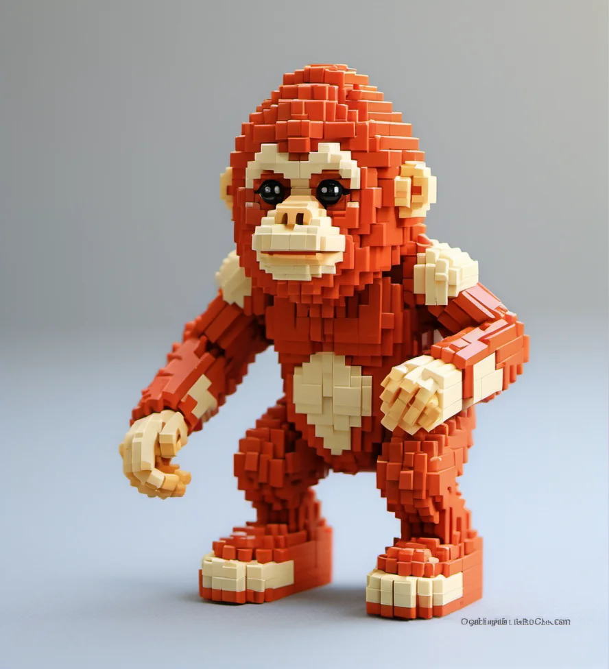 Lego pixel art,toy,3d model,detailed,creativity,fine craftsmanship,<lora:å¾®ååç´ -000009:0.6>,orangutan,