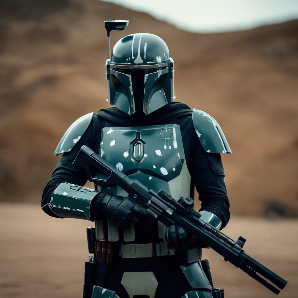 cinematic film still of  <lora:Mandalorian style:1.2>
in star wars universe a man in a tactical military helmet modern warfare and uniform holding a rifle Mandalorian style, shallow depth of field, vignette, highly detailed, high budget, bokeh, cinemascope, moody, epic, gorgeous, film grain, grainy