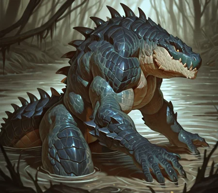 detailed face, detailed body, detailed background, perfect hands, perfect anatomy, masterpiece, high quality, best quality,
solo, swimming, swamp, mostly submerged,
Cr0c, (monster), (creature), reptile, scales, plated scales, spikes, back spikes, spiked spine, sharp teeth, tail, claws, muscular, arm spikes, thigh spikes, shoulder spikes,
<lora:Croc_for_Illustrious:0.8>