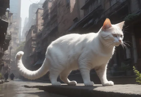 (masterpiece), (best quality), source_anime+, perfect anatomy, HD, 10k Res, digital_media_(artwork) hi_res, intricate, high quality, amazing quality, Cinematic, (1Cat, Whiskers, Solo, Feral Animal), City, Landscape, Drestoria-Style_V1