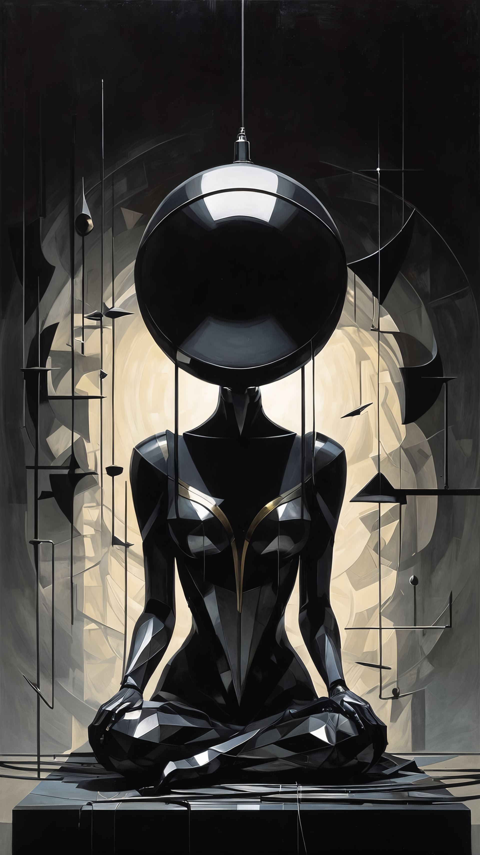 by Brian Despain,  (mysterious, dark palette, highly professional, dramatic lighting, extremely beautiful:1.4), (intricate details, masterpiece, best quality:1.4), Constructivist style, geometric shapes, bold colors, dynamic composition, propaganda art style,  looking at viewer, dynamic pose in the style of Nicola Samori