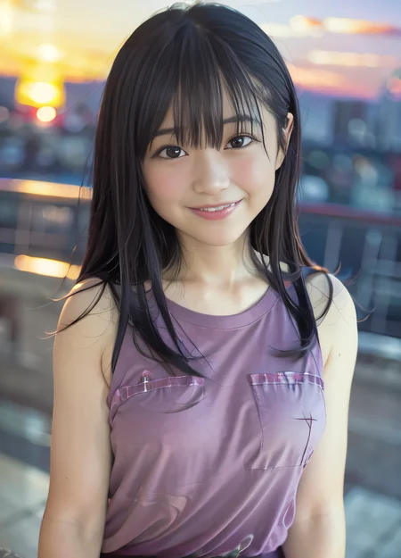 (sfw,8k, RAW photo, best quality, masterpiece:1.2),(realistic, photo-realistic:1.37)city background sunset,Abeyu-1300-2900, upper body,(((casual clothes))),smiling facial close-up <hypernet:Abeyu-1300-2900:1>