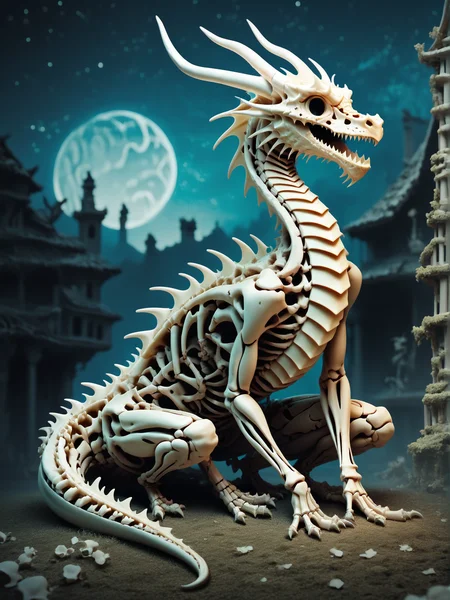 score_9, score_8_up, score_7_up, score_6_up,
dragon, scales shimmering with iridescent colors, perched atop a craggy peak, moonlit night, boneswm, <lora:Bones_World_Morph:1>