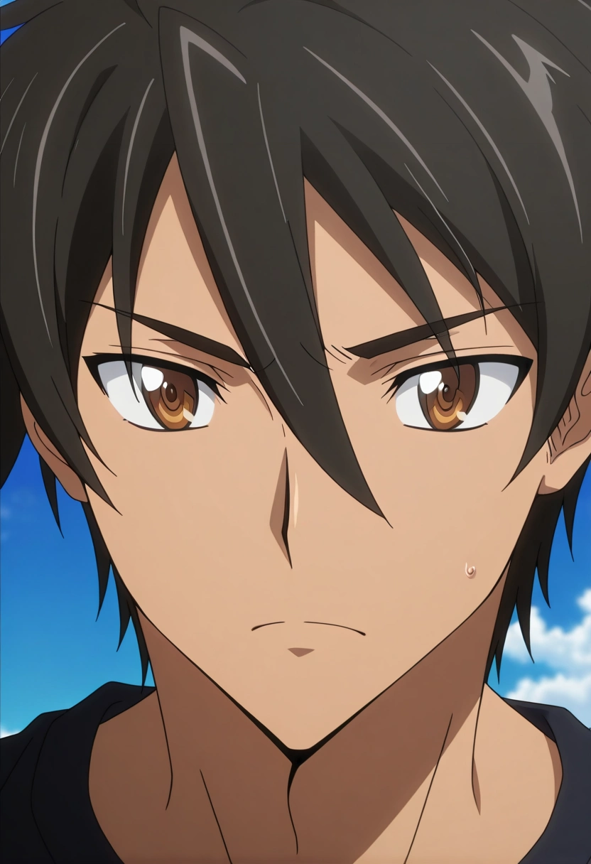 masterpiece, best quality, , anime screencap, anime coloring, , , 1boy, solo, male focus, <lora:takashi_komuro_ilxl:0.94>, takashi_komuro, black hair, brown eyes, short hair, hair between eyes, ,