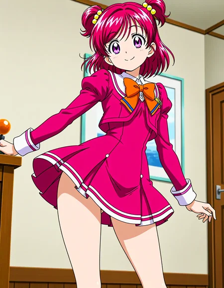 <lora:dmd2_sdxl_4step:1>,1girl,official style,masterpiece,best quality,newest,very aesthetic,highly detailed,high resolution,absurdres,highres,depth of field,super detailed skin,very awa,Anime,anime coloring,anime screencap,<lora:cure_dream_V1:1>,yumehara nozomi,thighs,stylish_pose,smile,solo,hair baubles,