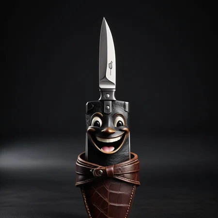 an upside down anthropomorphic knife smiling, accurate, unreal engine, 4k
<lora:dvr-lthr:1> dvr-lthr