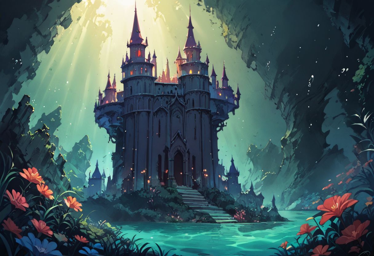 <lora:Kenva:1.0> score_9,score_8_up, score_7_up  knva, halftone effect, epic composition, masterpiece, underwater scenery,  (elegant water dragon  guarding the sunken ruined castle), exotic underwater flora and fauna luminescence glowing in the dark, very aesthetic, dramatic lighting, volumetric lighting, ultra sharp, best quality