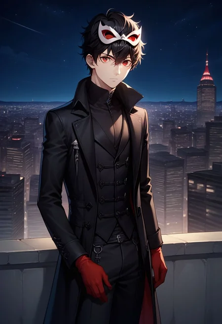 score_9, score_8_up, source_anime, highly detailed, 1boy, solo, male_focus, slender, skinny,
ren, 1boy, black hair, male focus, gloves, red gloves, mask, solo, red eyes, night,
sky, looking at viewer, building, night sky, outdoors, city, black coat,
outside,