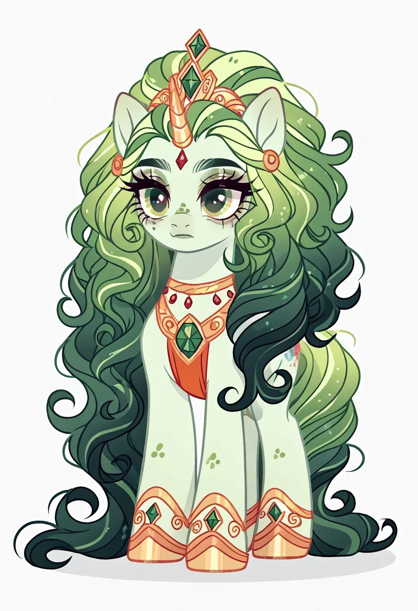 score_9, score_8_up, score_7_up, score_6_up, score_5_up, score_4_up, show accurate, full body, simple background, feral pony, female pony, adorable appearance, original character, unicorn, beautiful look, dark blue-green body, delicate Eden Dancer mane, dark mint green tail, pale green accents, detailed face, flowing hair with highlights, captivating eyes
