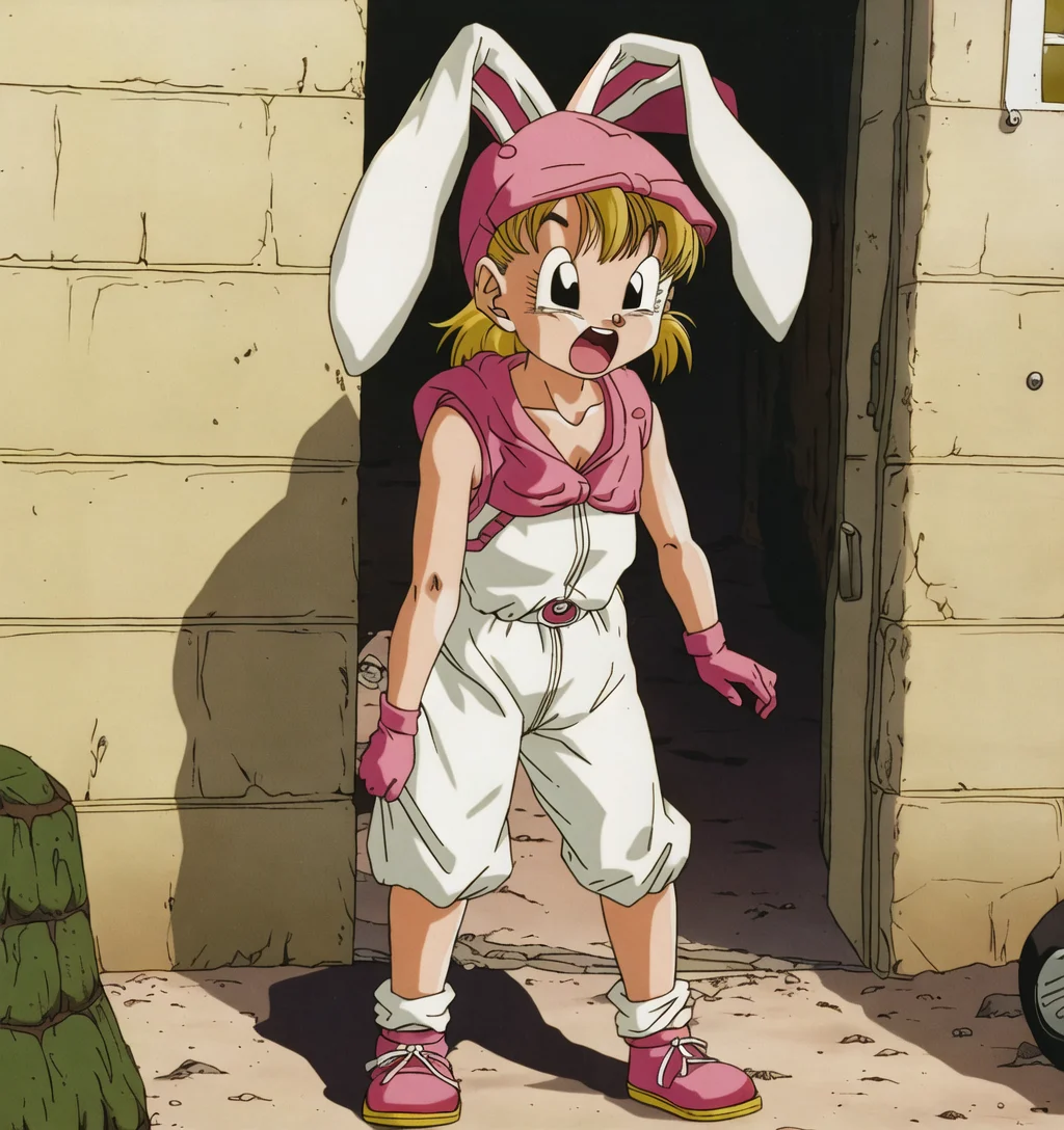 masterpiece, best quality, akiratoriyama art style, a girl wearing a bunny suit walking in a desert crying,