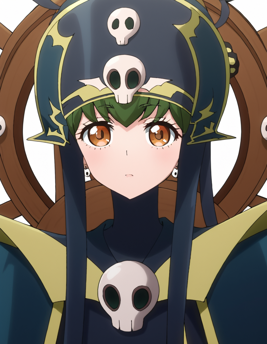 (masterpiece), (best quality), (ultra-detailed), score_9, score_8_up, score_7_up, score_6_up, score_5_up, score_4_up, source_anime,  Danzai, long hair, hat, green hair, skull and crossbones, brown eyes,  portrait, illustration, disheveled hair, detailed eyes, perfect composition, moist skin, intricate details, earrings, score_9, score_8_up, score_7_up, score_6_up, score_5_up, score_4_up, source_anime, Danzai, long hair, hat, green hair, skull and crossbones, brown eyes, portrait, full perfect, intricate detailed, cinematic, stunning, highly elaborate, complex