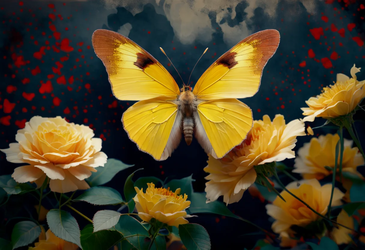 (brimstone butterfly:1.3) , (in the style of Casey Baugh) . (in the style of Casey Baugh),
