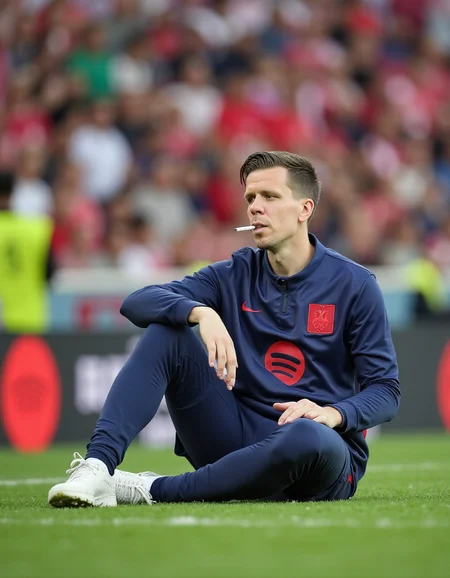 <lora:wojtek-szczesny-000004:1> wojtek szczesny in goal with a cigarette in his mouth, siting on the grass