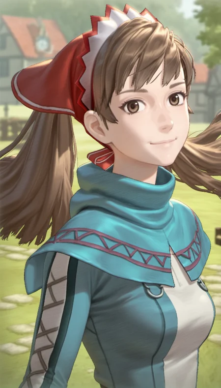 score_9,score_8_up,score_7_up,
<lora:aliciamelchiott:0.9>,
aliciamelchiot,
realistic,
1girl,solo,
brown hair,twintails,bouncing hair,
looking up,brown eyes,looking at viewer,smile,
headdress,squad leader outfit,blue high-collar,
portrait,
blurry background,bloom,lights particle,outdoors,countryside,wind,vignetting,particle effects,lens flare,