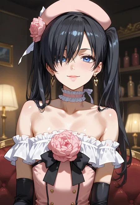 (score_9,score_8_up,score_7_up:1), nsfw, uncensored, dark, low-key, view from center, ambient lighting, rating_explicit, verybadimagenegative_v1.3, <lora:add-detail-xl:1>, source_anime, 2D, Expressiveh!, (high detailed skin:1.1), (high quality:1.1),
((((Ciel_PhantomhiveBB,1girl,blue eyes,black hair,long hair,twintails,hair over one eye,flower,choker,hat,pink headwear,dress,frills,crossdressing,bare shoulders,rose,elbow gloves,earrings, flat chest,)))), (((pillow, standing before sofa, leaning forward, big ass, love)
((( seductive pose, erotic pose ))), shiny skin, oiled skin, wide hips, seductive smile, trembling,
((( standard living room, shelves, dark room, low light, dark background, dark ambient, blurry background, ))),
(((motherly, heartfelt smile, seductive face, sexual charisma, head tilt))), half closed eyes, (shiny skin),