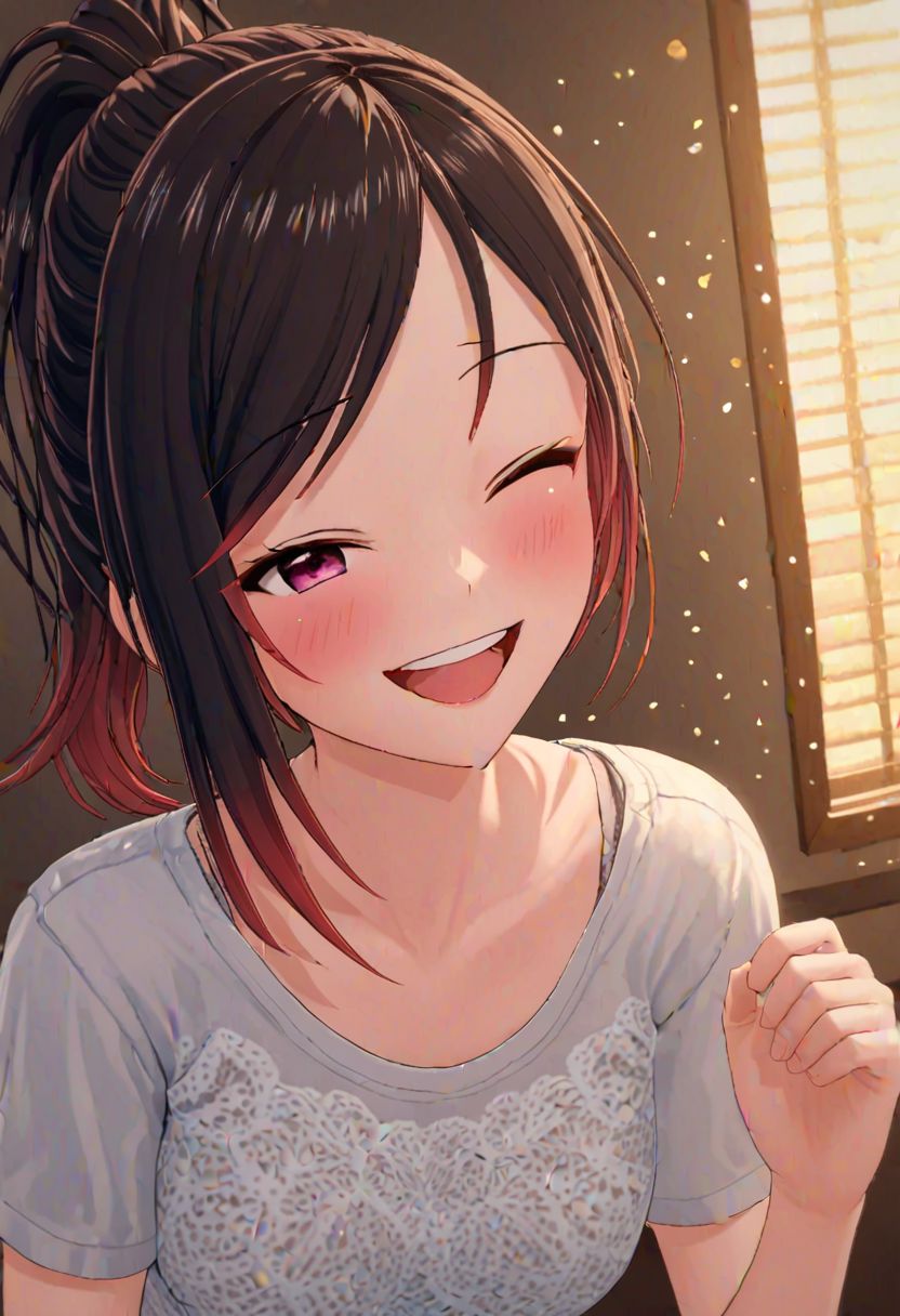 high quality, high detail, 1girl, beautiful girl, joy, happy, laughing, realistic lighting, very detailed drawing