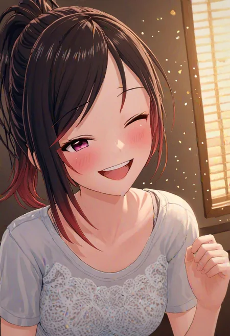 high quality, high detail, 1girl, beautiful girl, joy, happy, laughing, realistic lighting, very detailed drawing