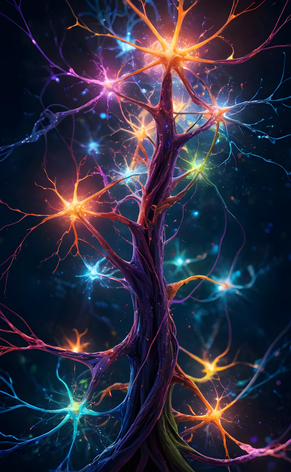 neurons firing, abstract_art, cerebral, surreal, mind_bending, colorful, psychedelic, imagination, creativity, surrealism, abstract_expressionism, cerebral_abstraction, mindscapes, organic_geometry, neural_networks, ethereal_transcendence, masterpiece, best quality, highly detailed, sharp focus, dynamic lighting, vivid colors, texture detail, particle effects, storytelling elements, narrative flair, 16k, UE5, HDR, subject-background isolation, blacklight makeup