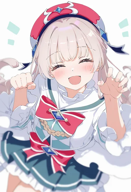 masterpiece,best quality,newest,very aesthetic,absurdres,highres,newest,year 2024,year 2023,artist:konya_karasue,artist:hoji(hooooooooji1029),michiking,artist:ningen_mame,mignon,[artist:kani_biimu],artist:ogipote,artist:sy4,noyu_(noyu23386566),
<lora:hikari_origin:1>,hikari \(arcaea\),1girl,long hair,white hair,red bow,bow,bowtie,grey eyes,boots,frills,red bowtie,frilled skirt,bangs,red headwear,
paw pose,(cat ears),cute,looking at viewer,smile,closed eyes,open mouth,cowboy shot,upper body,